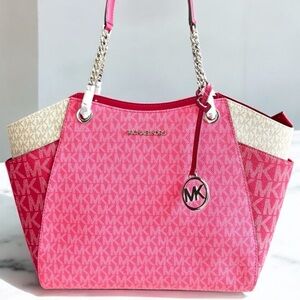Michael Kors Large Jet Set Travel Chain Shoulder Bag Dark Raspberry Multi